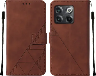 Produktbild von OnePlus 10T 5G Hülle, Schlank Prägung Flip Leder Kartenfächer Schutzhülle mit Ständer für OnePlus 10T 5G Braun