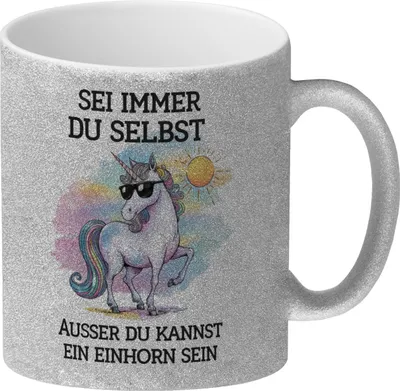 Produktbild von Einhorn mit Sonnenbrille Glitzer-Kaffeebecher Sei ein Einhorn