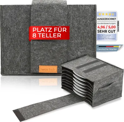 Produktbild von wortek Tellerhalter Filz, für 8 Teller, Camping Zubehör Wohnmobil, Camping Gadget, Filztasche Wohnmobilausstattung