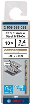 Zdjęcie produktu dla Wiertło do metalu HSS-Co, DIN 338, 3,4 x 39 x 70 mm, opakowanie 10 szt