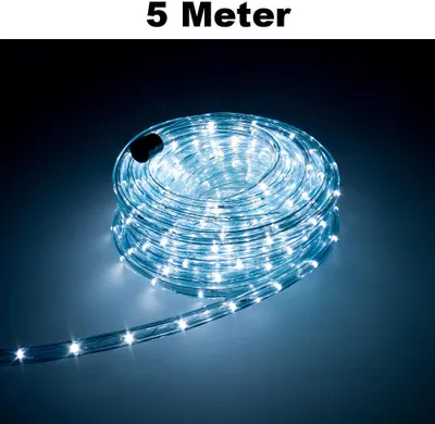 Produktbild von Trade-Shop LED Lichtschlauch Komplett Set mit Zubehör Lichterkette Beleuchtung Weiß 5 Meter F3 LED für Drinnen/Draußen Weihnachten Beleuchtung Dekoration Lichterschlauch