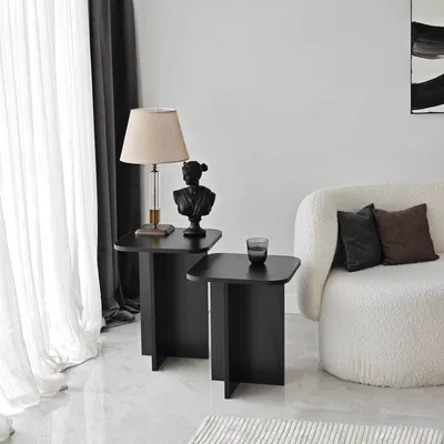 Zdjęcie produktu dla Skye Decor, Blues Set - Black, zestaw stolików bocznych, 100% MELAMINE COATED SLIPBOARD, czarny, 40 x 40 x 50 cm