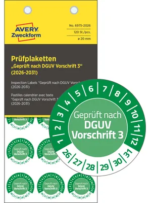 Obrázok produktu pre Avery Zweckform Prüfplak Gepr DGUV 26-31 Vinyl O20 (6975-2026)