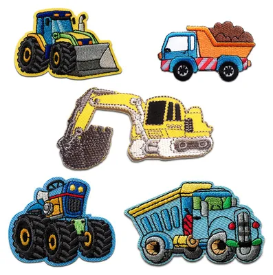 Produktbild von Aufnäher für Kinder - Baustellen Set 5 Stück Bagger LKW Kipper - Aufnäher, Bügelbild, Aufbügler, Applikationen, Patches, Zum Aufbügeln