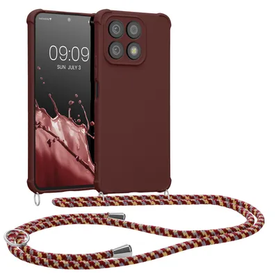 Produktbild von kwmobile Necklace Case kompatibel mit HONOR X8a Hülle - Cover mit Kordel zum Umhängen - Silikon Schutzhülle Bordeaux Violett