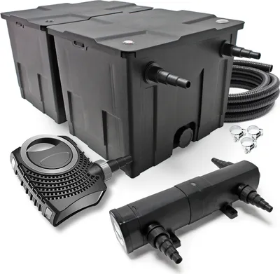 Obrázok produktu pre SunSun kompletná sada: rybníkový filter CBF-350B do 60000 l, prietokový filter, rybníkové čerpadlo NEO6000 6000 l/h 40 W, rybníkový odlučovač CUV-224 24 W, rybníková hadica 5 m 38 mm, hadicové svorky W1 44-47 mm
