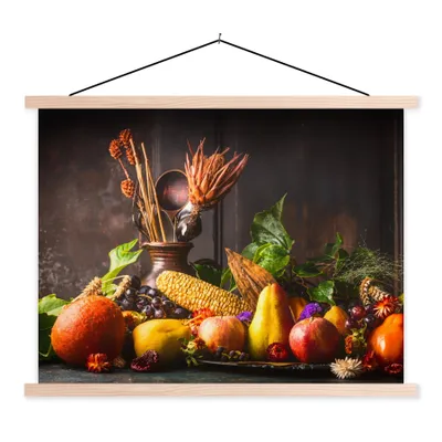 Produktbild von MuchoWow® Textilposter Gemüse - Obst - Rustikal - Tisch 60x45 cm mit holzfarbenen Rahmen - Bild