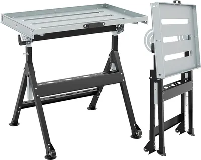 Obrázok produktu pre COSTWAY Mobilný skladací zvárací stôl, pracovný stôl do 180 kg so 4 nastaviteľnými výškami a uhlami, 2 kolieskami, 3 otvormi, 2 zásobníkmi na náradie
