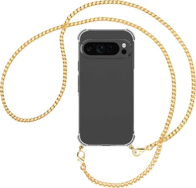 Produktbild von Handykette Backcover-Schutzhülle mit Band (Metall goldfarben) für Google Pixel 9 Pro XL (6.8'') - goldfarbene Kette