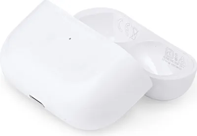 A white charging case for Apple AirPods Pro.