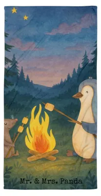 Produktbild von Mr. & Mrs. Panda Reisehandtuch Pinguin Lagerfeuer Design - Weiß - Geschenk, Handtuch, Pinguine, Job, Duschhandtuch, Strandtuch, Arbeit, Maus, Badehandtuch, Großes