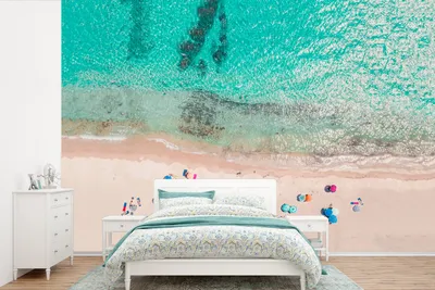 Produktbild von MuchoWow® Fototapete für Wohnzimmer oder Schlafzimmer Wandtapete Vinyl Motivtapete Meer - Strand - Sommer - Sonnenschirme - Blau - 600x400 cm - Vinyltapeten