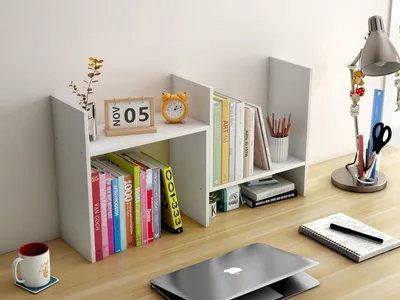 Produktbild von Verstellbares Holz-Desktop-Bücherregal - Freistehende Schreibtischregale für Zuhause und Büro