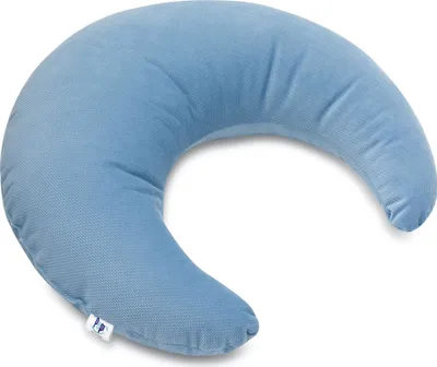 Produktbild von Pepi Kuschelkissen in Mond Form - Handgenäht Antiallergenes Kissen 46×40 cm - weiches Kinderkissen Dekokissen für Babys Plüschmond - Luna Jeans