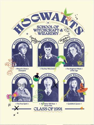 Harry Potter - s potlačou "Class Of 1991", informačná tabuľa PM9026 (40 cm x 30 cm) (modrá)