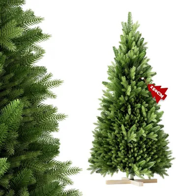 Obrázok produktu pre LILIIN, umelý vianočný stromček, 150 cm, zmes PE-PVC, realistické vetvy vytvarované vstrekovaním, rýchla montáž, nehorľavý, s dreveným stojanom, s osvetlením