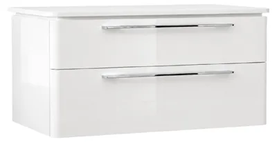 Productafbeelding van Onderkast voor wastafel MOBI - Wit, glanzend - 120 cm - 2 lades - Hangende badmeubel voor de badkamer