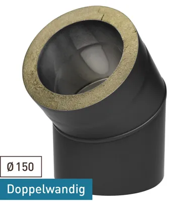 Produktbild von Raik Coltherm Rauchrohrbogen 150mm schwarz doppelwandig 45° ohne Tür für Rauchrohr / Ofenrohr