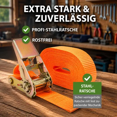 Produktbild von 5 Stück Spanngurte mit Ratsche Zurrgurt 6m 1000kg 1-tlg zur Ladungssicherung