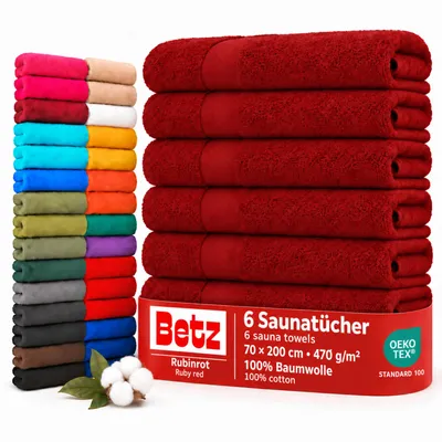 Produktbild von Betz 6 Stück Saunatücher 70 x 200 cm PREMIUM 100% Baumwolle Badetuch Liegetuch Strandtuch   Farbe: rubinrot