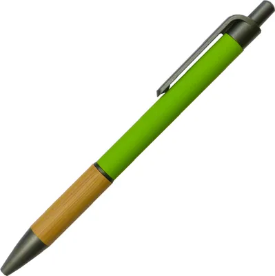 Produktbild von 10x Kugelschreiber aus Metall / mit Bambusgriffzone / Farbe: grün