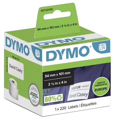 Obrázek produktu pro DYMO LW štítky pro přepravu / jmenovky, bílý papír, 101x54mm, Bílá, Samolepicí štítek, Papír, Permanentní, Obdélník, LabelWriter