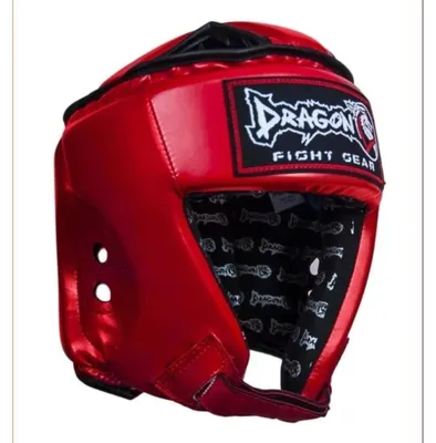 Productafbeelding van Dragon DRG-99-L hoofdbeveiliging, gecertificeerd door IFMA - Professionele Muay Thai & kickboks helm van echt leer - CE-gekeurd - Blauw/Rood (Rood, XL)
