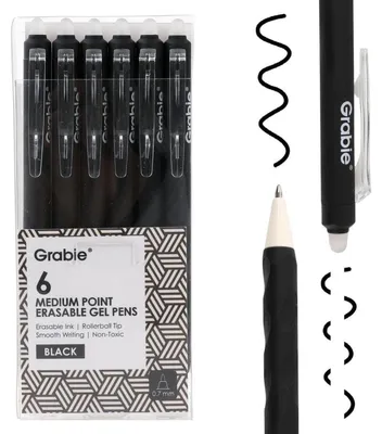 Produktbild von Radierbare Gelschreiber 6er Set Schwarz 0,7 mm Mittlere Stärke Druckmechanik Clip