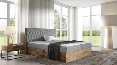 Produktbild von Boxspringbett Bett BROMIA 160x220cm Lancelot Eiche Stoff Grau inkl. Bettkasten