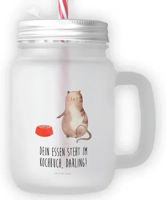 Produktbild von Mr. & Mrs. Panda Eiskaffee Glas Katze Fressen - Transparent - Geschenk, Cocktailglas, Mason Jar, Trinkglas mit Deckel