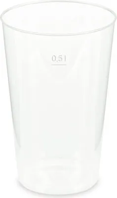 Produktbild von 12x Mehrwegbecher Pfandbecher transparent stabil+ PP 0,5L Eichstrich Ø 93mm