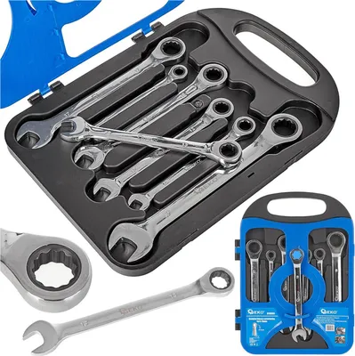 Immagine prodotto di Set di chiavi a cricchetto combinate, anello e forchetta, 8–19 mm, 7 pezzi, Geko
