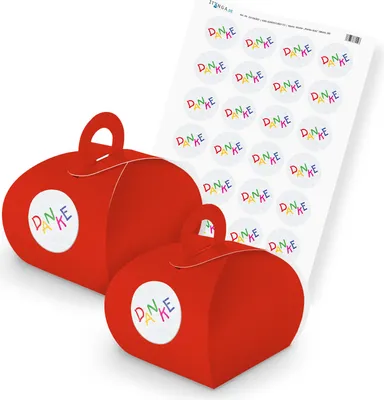 Produktbild von itenga SET DANKE Kids (Motiv 28) 24x Geschenkschachtel mit Griff rot + Stickerbo