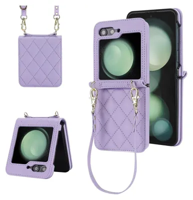 Image de Pour Samsung Galaxy Z Flip7 Design Housse de protection Texture losange avec cordons de clés Violet clair