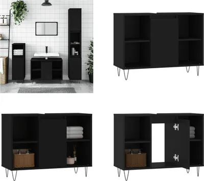Produktbild von vidaXL Badschrank Schwarz 80x33x60 cm Holzwerkstoff - Badezimmerschrank - Badezimmerschränke - Schrank - Schrank Bad