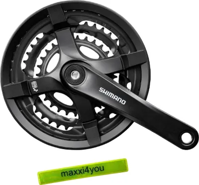 Produktbild von Shimano Kurbelgarnitur Kettenradgarnitur 170 mm schwarz 28/38/48 Zähne inkl. maxxi4you Reflexband