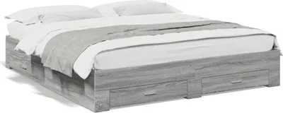 Imagen del producto de Estructura de cama con cajones, color gris Sonoma, 200x200 cm, fabricada en material de madera
