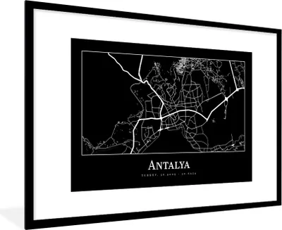 Produktbild von MuchoWow® Gerahmtes Poster Karte - Antalya - Stadtplan 90x60 cm - Poster mit Schwarzem Bilderrahmen Wandposter Rahmen Foto Bilder - Wanddekoration - Fotos
