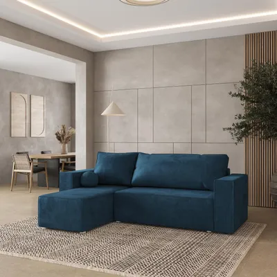 Produktbild von Masseno Ecksofa RAVELO M mit Schlaffunktion L-Form, Sofa mit Bettkasten, Wohnzimmersofa, Couch, Soffa, Bettsofa, Couchgarnitur- Blau, MONOLITH 77