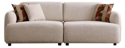 Obrázek produktu pro Obývací pokoj, pohovka, moderní styl, béžová barva, dřevěná konstrukce, polštáře, relaxační