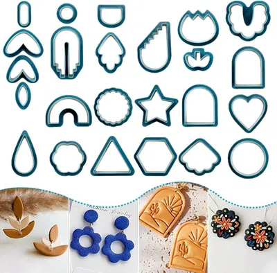 Immagine prodotto di Set di stampi in polimero per creare orecchini, composto da 25 mini stampi: fiori, stelle, cuori, ideali per la creazione di gioielli