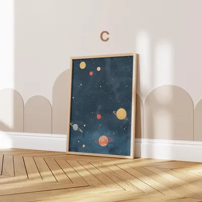 Produktbild von Astronaut Poster Kinderzimmer · Geschenkidee für Kinder · Kinderzimmer Deko · Weltraum Rakete & Planeten · Deko Print ohne Rahmen · Motiv C · 21 × 30 cm