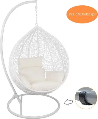 Produktbild von Hängesessel mit Gestell Rattan Korb Hängekorb Polyrattan Gartensessel Weiß