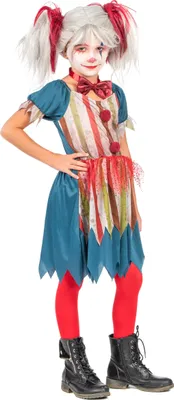 Produktbild von Horrorclown Kostüm für Mädchen 2-teilig weiß-rot-gold - 134/140 (10-12 Jahre)