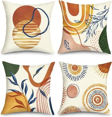 Produktbild von 45x45 cm, Set mit 4 modernen Boho-Kissenbezügen in Orange