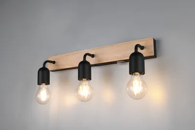 Image de Applique murale ARTURO bois clair-noir 3xE27x10W, dimensions : 12x45x11 cm, IP44, Trio