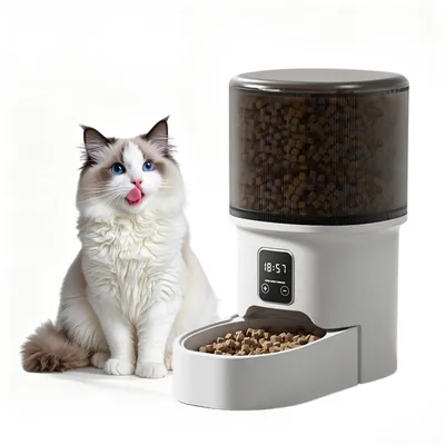 Produktbild von Automatischer Futterautomat Weiß, Katze und Hund, Futterautomat für Hunde, Katzenfutterspender, 4L