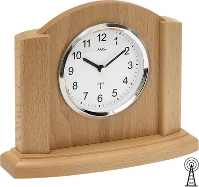Produktbild von AMS 5122/18 Tischuhr Funk Funktischuhr analog modern Holz Buche