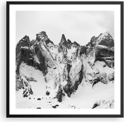 Produktbild von Gerahmtes Poster - Schwarzer Rahmen - Alpen Schnee Monochrom - 60x60 cm - Wand Bild - Wanddeko - Wandbilder - Kunstposter - Wandposter - Bilderrahmen - Bilder - Kunstdruck - P2BAC60x60-4405