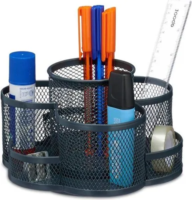 Produktbild von Famanu Stiftständer 7 Fächer Metall - Drehbarer Organizer - Maße: 10,5 x 16 x 17 cm - Anthrazit